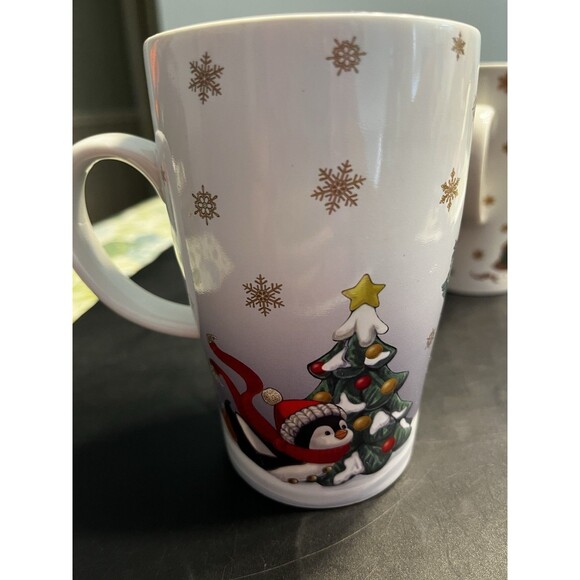 Pair of Lenox Gingerbread & Penguin 14oz Mugs Heat Changing - Picture 11 of 15